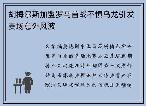 胡梅尔斯加盟罗马首战不慎乌龙引发赛场意外风波 胡梅尔斯加盟罗马首战不慎乌龙引发赛场意外风波